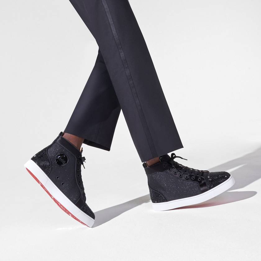 Men's Christian Louboutin Louis P Strass II Strass High Top Sneakers - Version Black [8049-673]